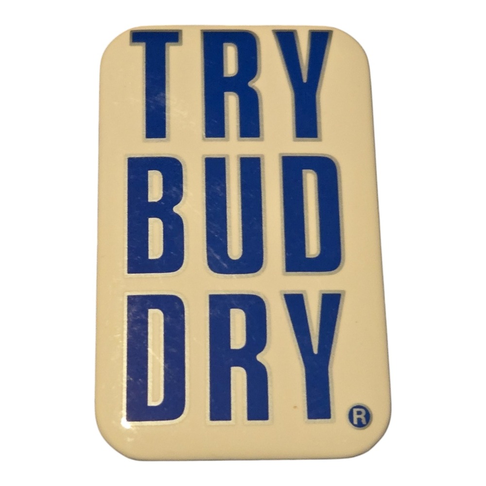 Budweiser Pinback Button Vintage Try Bud‎ Dry Beer Advertising 1.75x2.75"